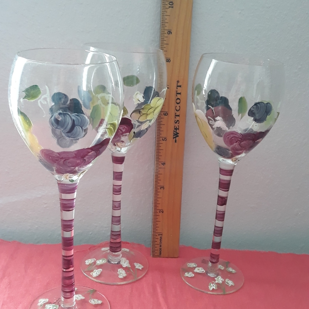 ❤❤🏡 NEW 3 SET GLASS OF WINE HAND PAINTED.  C 30 - Picture 13 of 14